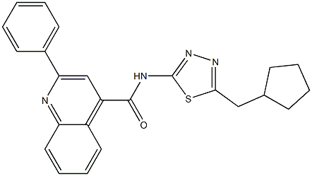 N-[5-(cyclopentylmethyl)-1,3,4-thiadiazol-2-yl]-2-phenyl-4-quinolinecarboxamide Struktur