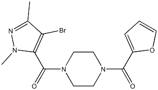 1-[(4-bromo-1,3-dimethyl-1H-pyrazol-5-yl)carbonyl]-4-(2-furoyl)piperazine Struktur