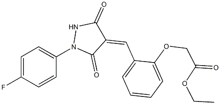 ethyl (2-{[1-(4-fluorophenyl)-3,5-dioxo-4-pyrazolidinylidene]methyl}phenoxy)acetate Struktur