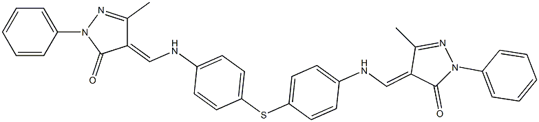 5-methyl-4-({4-[(4-{[(3-methyl-5-oxo-1-phenyl-1,5-dihydro-4H-pyrazol-4-ylidene)methyl]amino}phenyl)sulfanyl]anilino}methylene)-2-phenyl-2,4-dihydro-3H-pyrazol-3-one Struktur