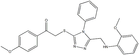 2-({5-[(2-methoxyanilino)methyl]-4-phenyl-4H-1,2,4-triazol-3-yl}sulfanyl)-1-(4-methoxyphenyl)ethanone Struktur