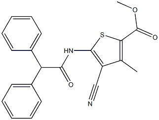 methyl 4-cyano-5-[(diphenylacetyl)amino]-3-methyl-2-thiophenecarboxylate Struktur