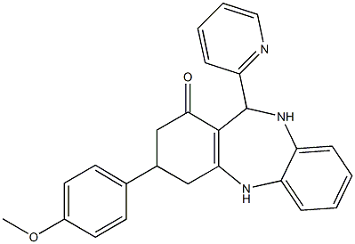 3-(4-methoxyphenyl)-11-(2-pyridinyl)-2,3,4,5,10,11-hexahydro-1H-dibenzo[b,e][1,4]diazepin-1-one Struktur