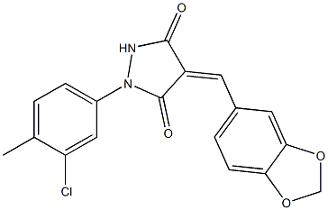 4-(1,3-benzodioxol-5-ylmethylene)-1-(3-chloro-4-methylphenyl)-3,5-pyrazolidinedione Struktur