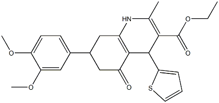 ethyl 7-(3,4-dimethoxyphenyl)-2-methyl-5-oxo-4-(2-thienyl)-1,4,5,6,7,8-hexahydro-3-quinolinecarboxylate Struktur