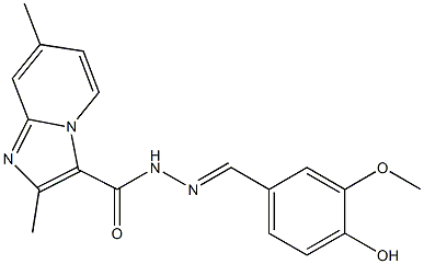 N'-(4-hydroxy-3-methoxybenzylidene)-2,7-dimethylimidazo[1,2-a]pyridine-3-carbohydrazide Struktur