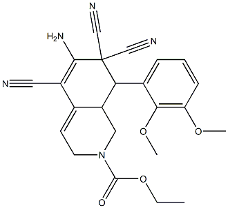 ethyl 6-amino-5,7,7-tricyano-8-(2,3-dimethoxyphenyl)-3,7,8,8a-tetrahydro-2(1H)-isoquinolinecarboxylate Struktur