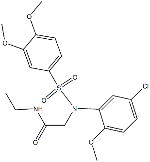 2-{5-chloro[(3,4-dimethoxyphenyl)sulfonyl]-2-methoxyanilino}-N-ethylacetamide Struktur