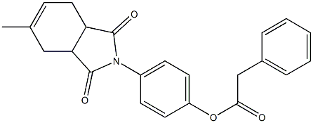 4-(5-methyl-1,3-dioxo-1,3,3a,4,7,7a-hexahydro-2H-isoindol-2-yl)phenyl phenylacetate Struktur