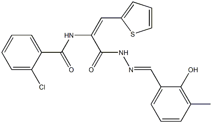 2-chloro-N-[1-{[2-(2-hydroxy-3-methylbenzylidene)hydrazino]carbonyl}-2-(2-thienyl)vinyl]benzamide Struktur