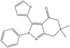 6,6-dimethyl-2-phenyl-3-(2-thienyl)-2,5,6,7-tetrahydro-4H-indazol-4-one Struktur