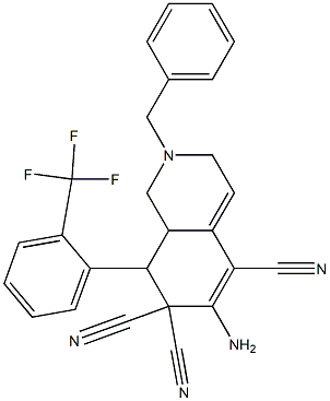 6-amino-2-benzyl-8-[2-(trifluoromethyl)phenyl]-2,3,8,8a-tetrahydro-5,7,7(1H)-isoquinolinetricarbonitrile Struktur