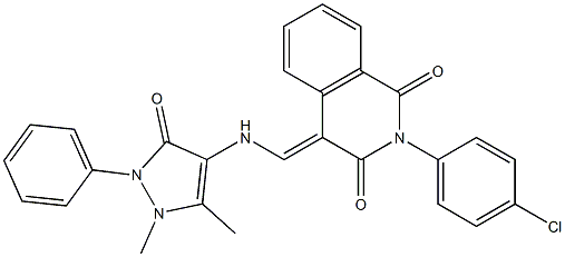 2-(4-chlorophenyl)-4-{[(1,5-dimethyl-3-oxo-2-phenyl-2,3-dihydro-1H-pyrazol-4-yl)amino]methylene}-1,3(2H,4H)-isoquinolinedione Struktur