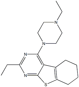 2-ethyl-4-(4-ethyl-1-piperazinyl)-5,6,7,8-tetrahydro[1]benzothieno[2,3-d]pyrimidine Struktur