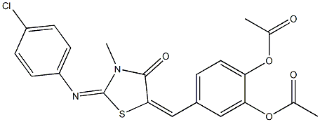 2-(acetyloxy)-4-({2-[(4-chlorophenyl)imino]-3-methyl-4-oxo-1,3-thiazolidin-5-ylidene}methyl)phenyl acetate Struktur