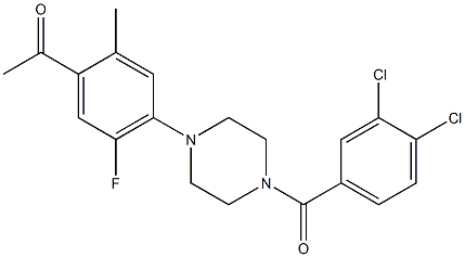 1-{4-[4-(3,4-dichlorobenzoyl)-1-piperazinyl]-5-fluoro-2-methylphenyl}ethanone Struktur