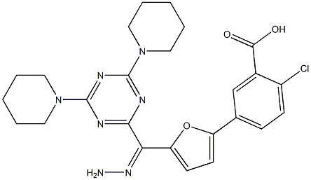 2-chloro-5-(5-{2-[4,6-di(1-piperidinyl)-1,3,5-triazin-2-yl]carbohydrazonoyl}-2-furyl)benzoic acid Struktur