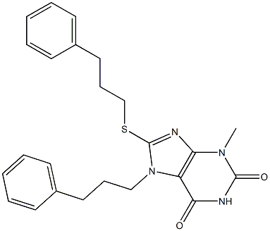 3-methyl-7-(3-phenylpropyl)-8-[(3-phenylpropyl)sulfanyl]-3,7-dihydro-1H-purine-2,6-dione Struktur