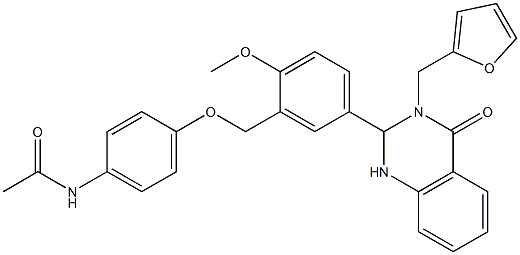 N-[4-({[5-[3-(furan-2-ylmethyl)-4-oxo-1,2,3,4-tetrahydroquinazolin-2-yl]-2-(methyloxy)phenyl]methyl}oxy)phenyl]acetamide Struktur