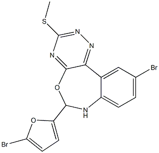 10-bromo-6-(5-bromo-2-furyl)-6,7-dihydro[1,2,4]triazino[5,6-d][3,1]benzoxazepin-3-yl methyl sulfide Struktur