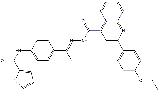 N-[4-(N-{[2-(4-ethoxyphenyl)-4-quinolinyl]carbonyl}ethanehydrazonoyl)phenyl]-2-furamide Struktur