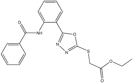 ethyl [(5-{2-[(phenylcarbonyl)amino]phenyl}-1,3,4-oxadiazol-2-yl)sulfanyl]acetate Struktur