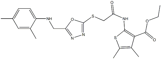 ethyl 2-{[({5-[(2,4-dimethylanilino)methyl]-1,3,4-oxadiazol-2-yl}sulfanyl)acetyl]amino}-4,5-dimethyl-3-thiophenecarboxylate Struktur