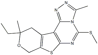 10-ethyl-3,10-dimethyl-5-(methylsulfanyl)-10,11-dihydro-8H-pyrano[4',3':4,5]thieno[3,2-e][1,2,4]triazolo[4,3-c]pyrimidine Struktur