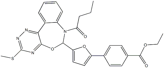 ethyl 4-{5-[7-butyryl-3-(methylsulfanyl)-6,7-dihydro[1,2,4]triazino[5,6-d][3,1]benzoxazepin-6-yl]-2-furyl}benzoate Struktur