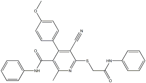 6-[(2-anilino-2-oxoethyl)sulfanyl]-5-cyano-4-(4-methoxyphenyl)-2-methyl-N-phenylnicotinamide Struktur