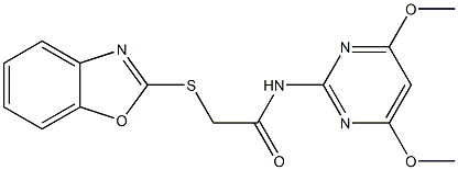 2-(1,3-benzoxazol-2-ylsulfanyl)-N-(4,6-dimethoxy-2-pyrimidinyl)acetamide Struktur