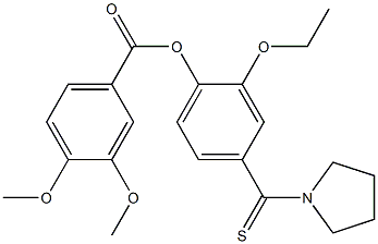 2-ethoxy-4-(1-pyrrolidinylcarbothioyl)phenyl 3,4-dimethoxybenzoate Struktur