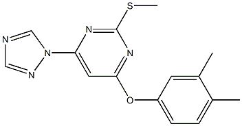 3,4-dimethylphenyl 2-(methylsulfanyl)-6-(1H-1,2,4-triazol-1-yl)-4-pyrimidinyl ether Struktur