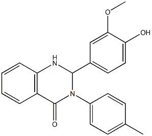 2-(4-hydroxy-3-methoxyphenyl)-3-(4-methylphenyl)-2,3-dihydroquinazolin-4(1H)-one Struktur