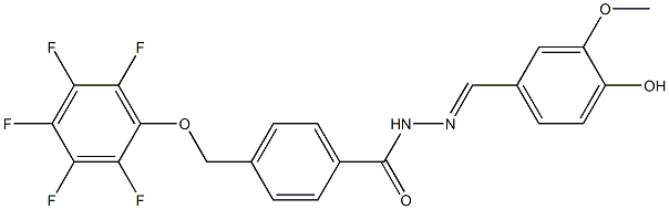 N'-(4-hydroxy-3-methoxybenzylidene)-4-[(2,3,4,5,6-pentafluorophenoxy)methyl]benzohydrazide Struktur