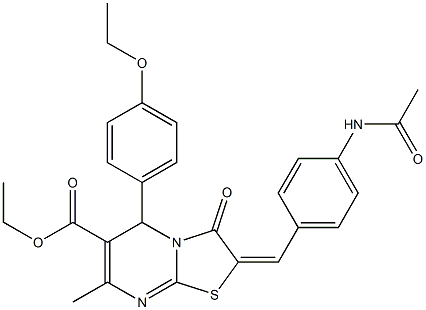 ethyl 2-[4-(acetylamino)benzylidene]-5-(4-ethoxyphenyl)-7-methyl-3-oxo-2,3-dihydro-5H-[1,3]thiazolo[3,2-a]pyrimidine-6-carboxylate Struktur