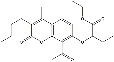 ethyl 2-[(8-acetyl-3-butyl-4-methyl-2-oxo-2H-chromen-7-yl)oxy]butanoate Struktur