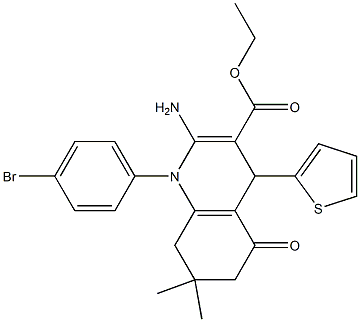 ethyl 2-amino-1-(4-bromophenyl)-7,7-dimethyl-5-oxo-4-(2-thienyl)-1,4,5,6,7,8-hexahydro-3-quinolinecarboxylate Struktur