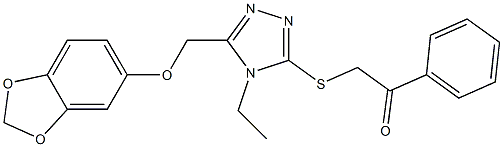 2-({5-[(1,3-benzodioxol-5-yloxy)methyl]-4-ethyl-4H-1,2,4-triazol-3-yl}sulfanyl)-1-phenylethanone Struktur