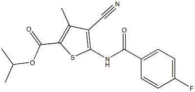 isopropyl 4-cyano-5-[(4-fluorobenzoyl)amino]-3-methyl-2-thiophenecarboxylate Struktur