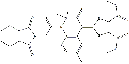 dimethyl 2-(1-[(1,3-dioxooctahydro-2H-isoindol-2-yl)acetyl]-2,2,6,8-tetramethyl-3-thioxo-2,3-dihydro-4(1H)-quinolinylidene)-1,3-dithiole-4,5-dicarboxylate Struktur