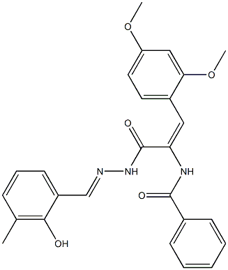 N-(2-(2,4-dimethoxyphenyl)-1-{[2-(2-hydroxy-3-methylbenzylidene)hydrazino]carbonyl}vinyl)benzamide Struktur