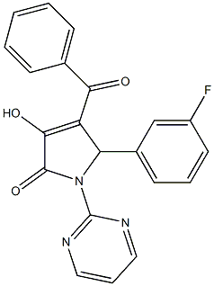 4-benzoyl-5-(3-fluorophenyl)-3-hydroxy-1-(2-pyrimidinyl)-1,5-dihydro-2H-pyrrol-2-one Struktur