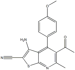 5-acetyl-3-amino-4-(4-methoxyphenyl)-6-methylthieno[2,3-b]pyridine-2-carbonitrile Struktur