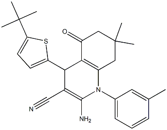 2-amino-4-(5-tert-butylthien-2-yl)-7,7-dimethyl-1-(3-methylphenyl)-5-oxo-1,4,5,6,7,8-hexahydroquinoline-3-carbonitrile Struktur