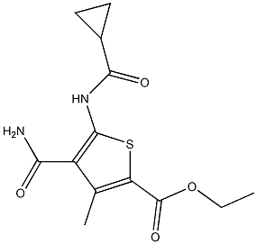 ethyl 4-(aminocarbonyl)-5-[(cyclopropylcarbonyl)amino]-3-methylthiophene-2-carboxylate Struktur