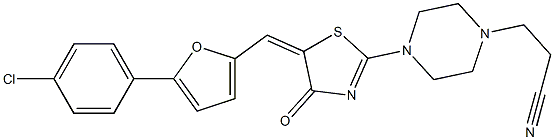 3-[4-(5-{[5-(4-chlorophenyl)-2-furyl]methylene}-4-oxo-4,5-dihydro-1,3-thiazol-2-yl)-1-piperazinyl]propanenitrile Struktur