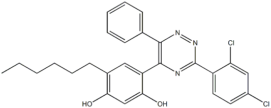 4-[3-(2,4-dichlorophenyl)-6-phenyl-1,2,4-triazin-5-yl]-6-hexyl-1,3-benzenediol Struktur