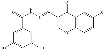 N'-[(6-chloro-4-oxo-4H-chromen-3-yl)methylene]-3,5-dihydroxybenzohydrazide Struktur