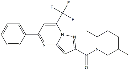 2-[(2,5-dimethyl-1-piperidinyl)carbonyl]-5-phenyl-7-(trifluoromethyl)pyrazolo[1,5-a]pyrimidine Struktur